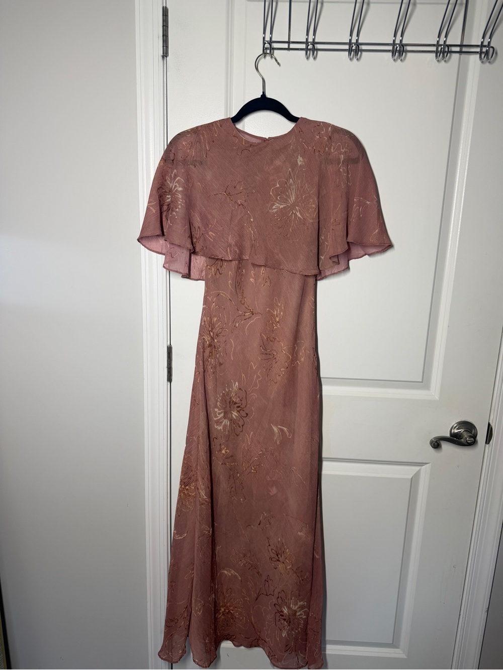 Zara Dusty Rose Floral Maxi Dress with Capelet